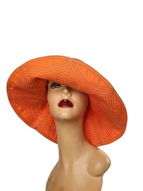 LOLA HAT Handmade in Brooklyn Orange Cotton Hat BOHO Summer Foldable Travel OS